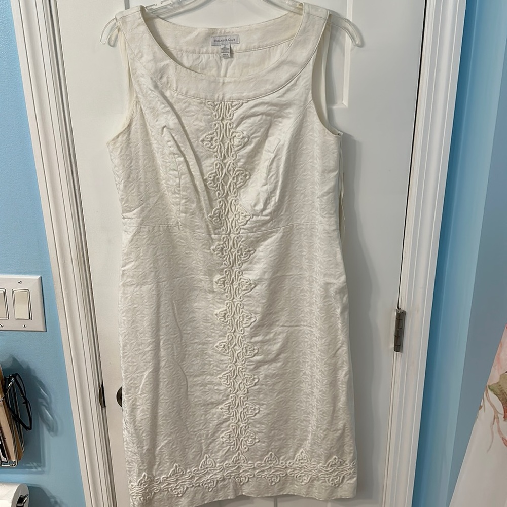 Charter club size 10 white sheath dress with design